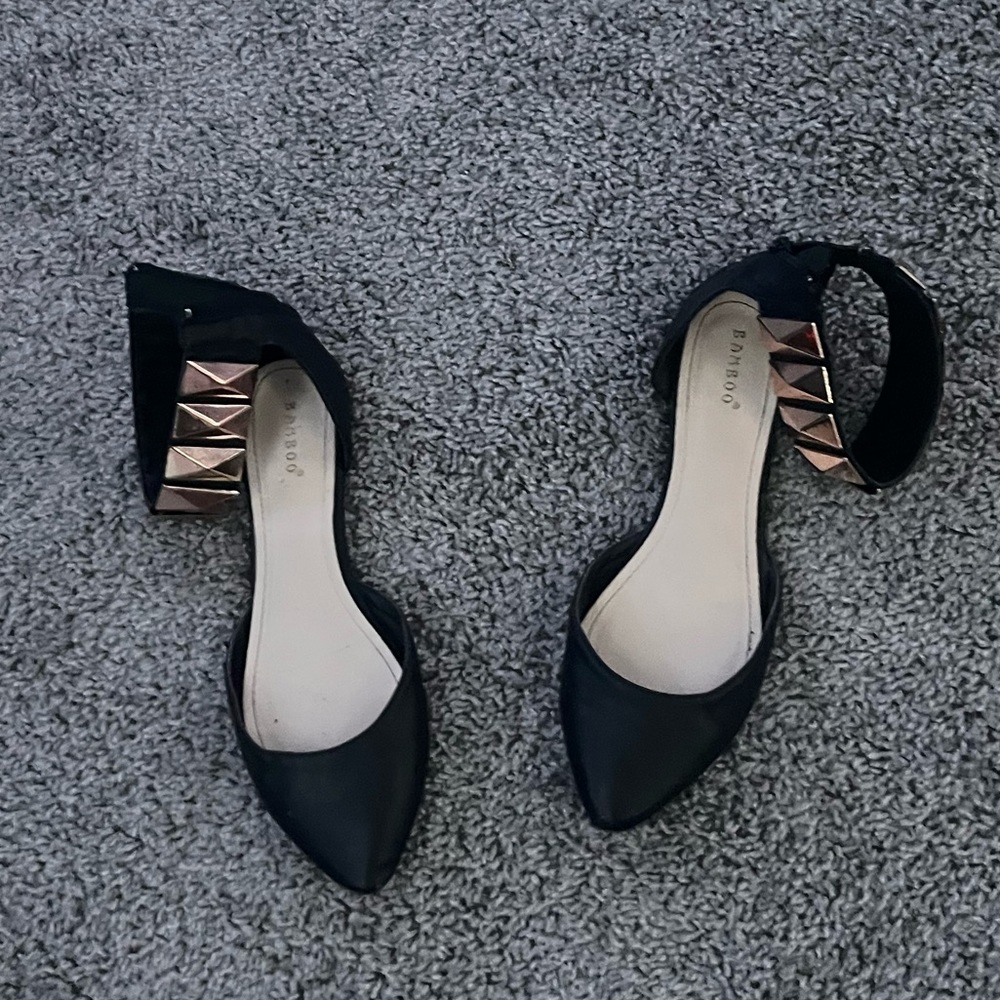cute black and gold flats with zip up backs